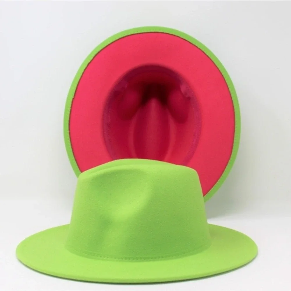 Fedora Hat Green Outside & Hot Pink‎ Inside with Pink Emoji Headband